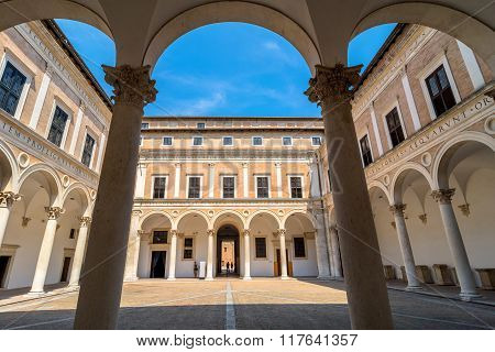 Ducal Palace Courtyard In Urbino, Italy