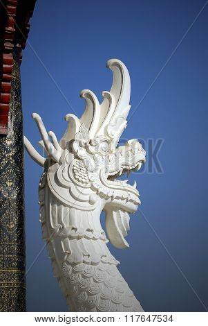 White Serpent King Or King Of Naga Statue In Thai Temple