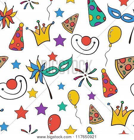 Hand Drawn Seamless Pattern Of Funny Party