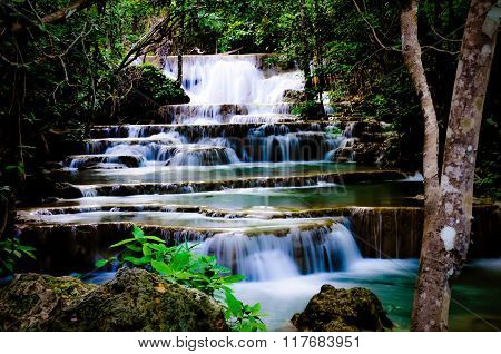 Waterfalls, emerald green water