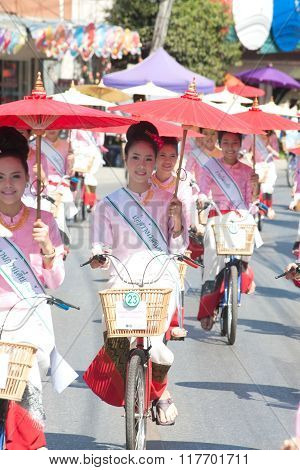 Pretty Woman In Parade,Umbrella Festival In Thailand.
