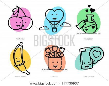 Vector Outlined Icons Set For Valentines Day