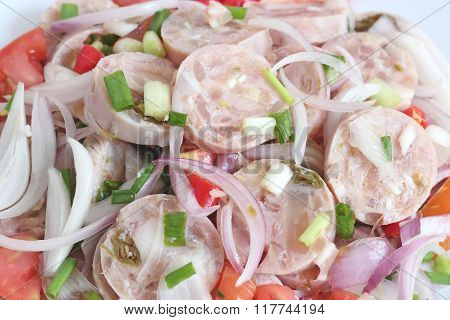 Spicy Thai Sour Sausage with salad