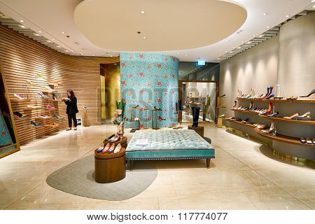 HONG KONG - JANUARY 26, 2016: inside of Rupert Sanderson store at Elements Shopping Mall. Elements is a large shopping mall located on 1 Austin Road West, Tsim Sha Tsui, Kowloon, Hong Kong