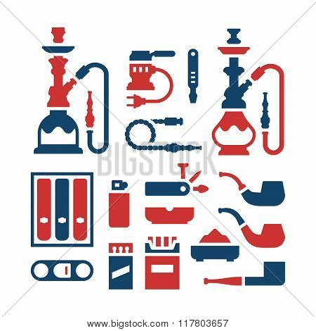 Set color icons of smoking equipment