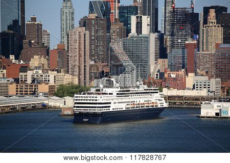 New York City Skyline And Cruise Ship