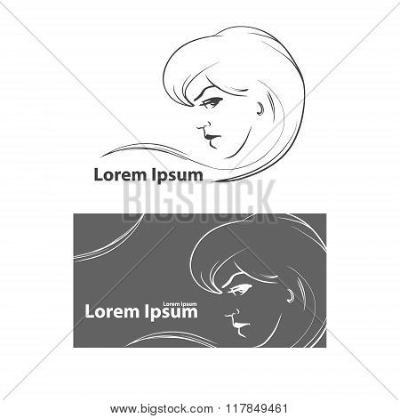 woman face with hairstyle design, hairdressing beauty salon, simple illustration