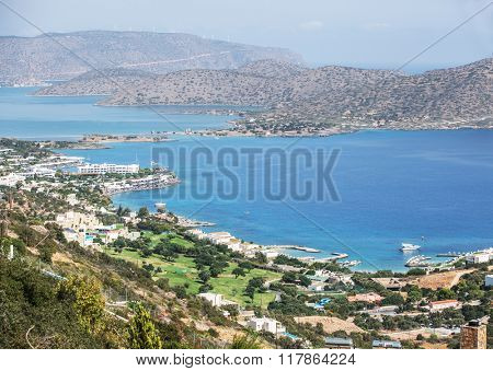 The marvelous landscape of the Elounda beach Crete. Greece 19.09.2015.