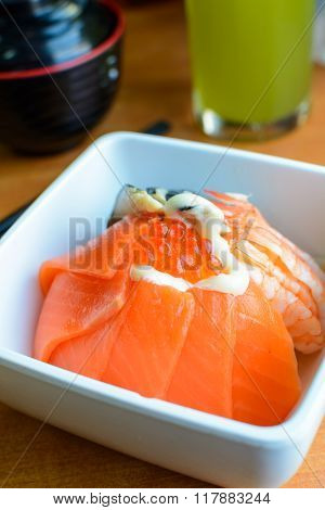 Bowl Of Japanese Mix Sashimi Don On Rice
