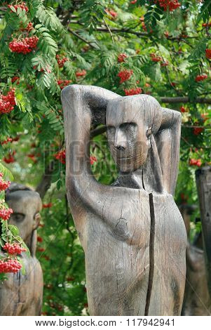 Moscow, Russia - August 02, 2008: Wooden Sculptures In Muzeon Art Park (fallen Monument Park) In Mos