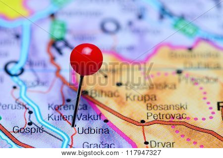 Udbina pinned on a map of Croatia