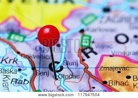 Otocac pinned on a map of Croatia