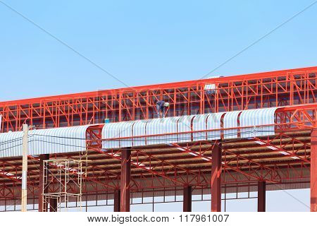Labor Working In Construction Site For Roof Prepare