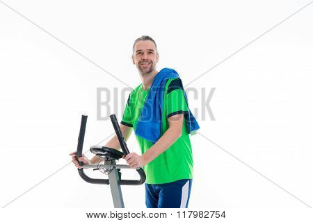 Young Man Train With Fitness Machine