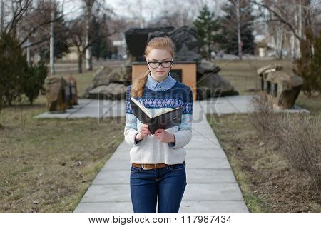 Girl Student Reading Book