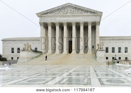 Supreme Court of United States in blizzard - Washington DC USA
