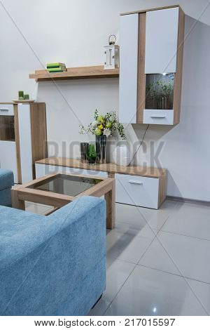 view of modern living room interior with furniture