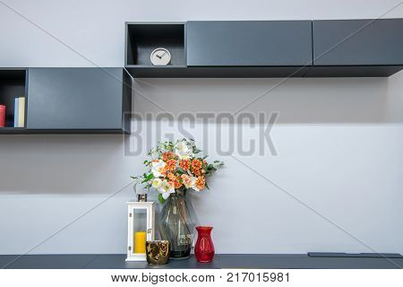 view of Cozy modern bedroom interior with furniture