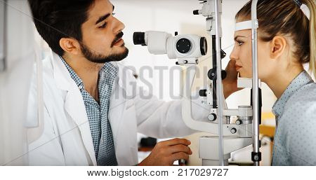 Health care, medicine, people eyesight and technology concept