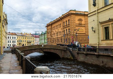 St. Petersburg, Russia - June 3 2017. View of embankment of the Moika River