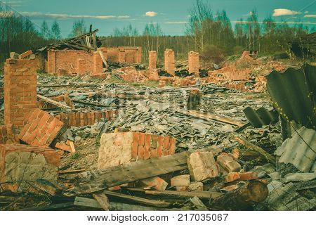 Ruins Of A Ruined Old Large Factory.