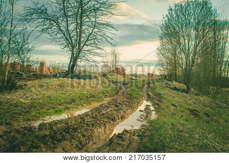 Ruins Of A Ruined Old Large Factory.