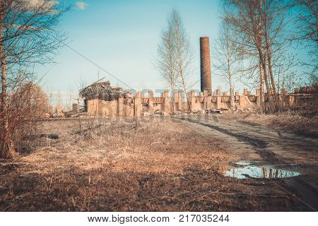Ruins Of A Ruined Old Large Factory.