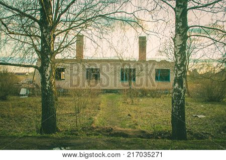 Ruins Of A Ruined Old Large Factory.