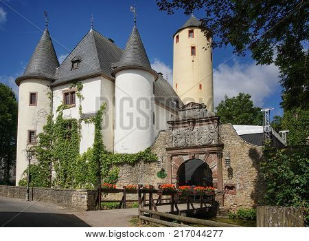 BITBURG, GERMANY - JUNE 26, 2017: Old Rittersdorf Castle close to Bitburg on June 26, 2017, in Germany, Europe