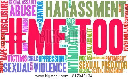 Me Too word cloud on a white background.