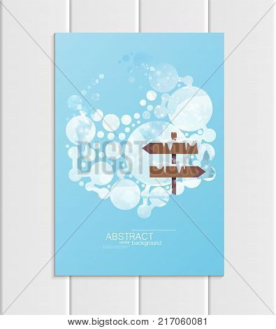 Stock vector brochure A5 or A4 format design Christmas template, abstract circles, winter landscape New Year 2018 with road sign in snow glow full moon night background for printed material