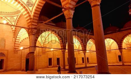 EdirneTurkey July 28 2017: The Selimiye Mosque Complex at Edirne is a masterpiece of the human creative genius of the architect Sinan the most famous of all Ottoman architects in the 16th century.