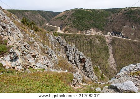 Cabot Trail highway among the cliffs in Nova Scotia