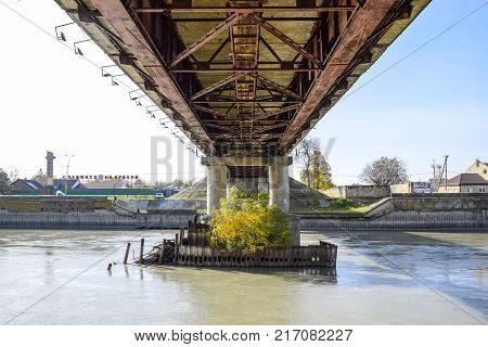 The Bridge Across The River Protoka In The City Of Slavyansk-on-