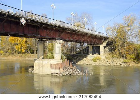 The Bridge Across The River Protoka In The City Of Slavyansk-on-