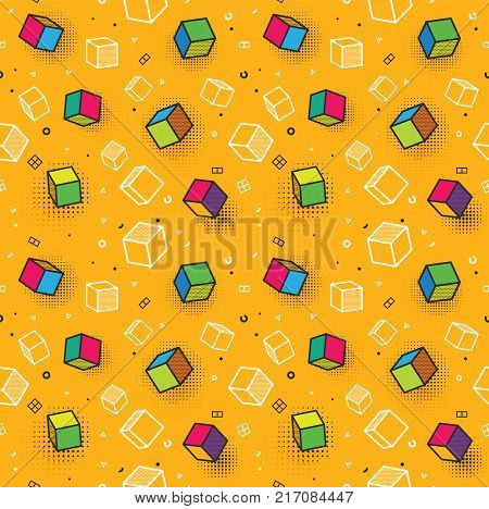 Vector seamless pattern, colorful pattern with 3d graphic elements. You can use this as a wallpaper in a childrens room. Eps 10