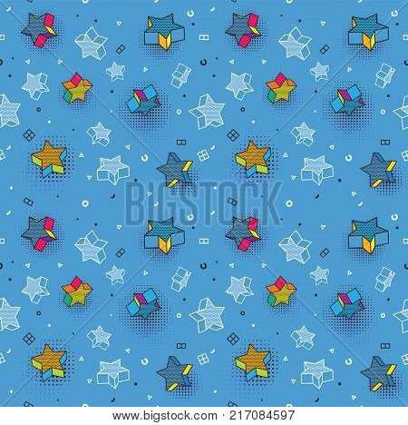 Vector seamless pattern, colorful pattern with 3d graphic elements. You can use this as a wallpaper in a childrens room. Eps 10
