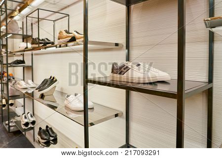 ROME, ITALY - CIRCA NOVEMBER, 2017: Hogan shoes on display at a second flagship store of Rinascente in Rome.
