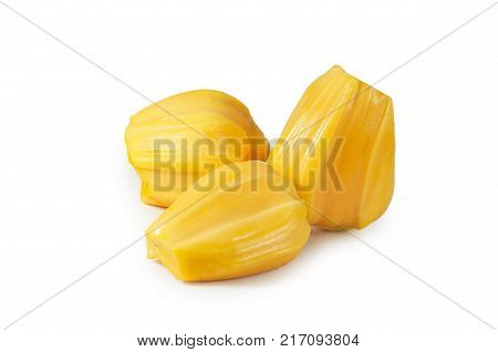 Fresh Delicious Two Flesh Of Jackfruit Isolated On Clean White Background
