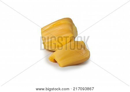 Fresh delicious two flesh of jackfruit isolated on clean white background
