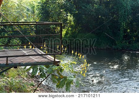 Place see view made from metal locate near small river