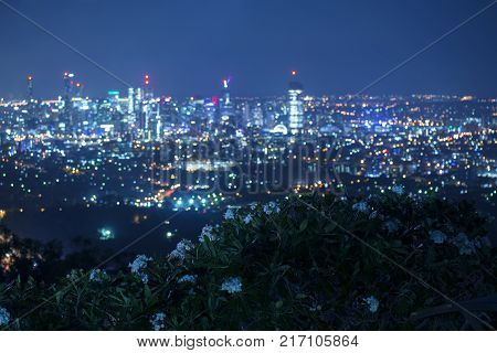 View Of Brisbane From Mount Coot-tha At Night.