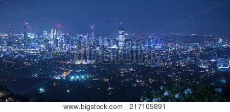 View Of Brisbane From Mount Coot-tha At Night.