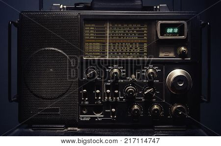 Old radio transmitter and receiver details closeup view.
