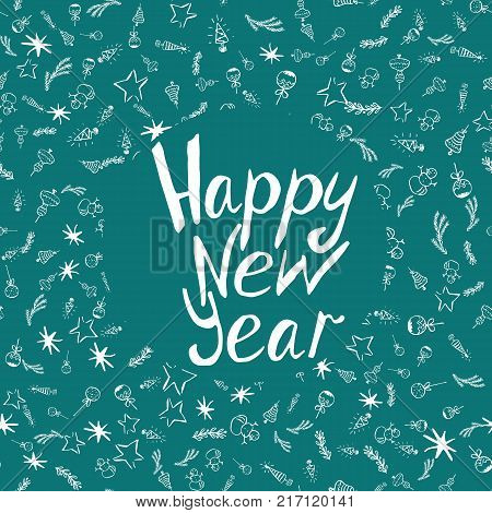 Happy new year calligraphic phrase with handdrawn elements
