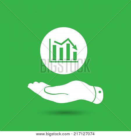flat hand showing the icon of graph going down - vector illustration
