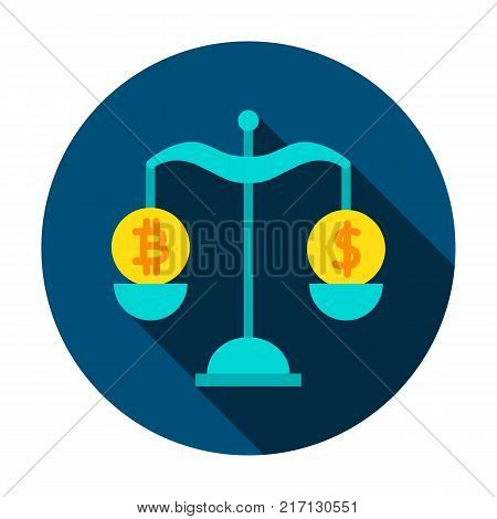 Bitcoin Dollar Rate Circle Icon. Vector Illustration Flat Style with Long Shadow.