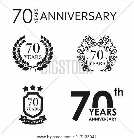 70 years anniversary set. Anniversary icon emblem or label collection. 70 years celebration and congratulation design element. Vector illustration.