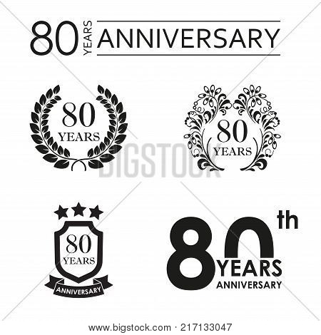 80 years anniversary set. Anniversary icon emblem or label collection. 80 years celebration and congratulation design element. Vector illustration.