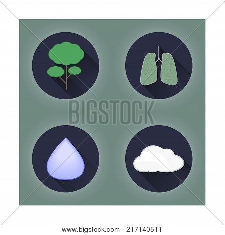 Set flat icons of the ecological component of our planet